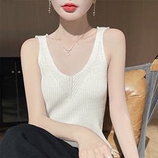 2025新款简约风百搭针织吊带背心女修身配西装打底衫V领无袖内搭，女装背心吊带，皓宇羊绒