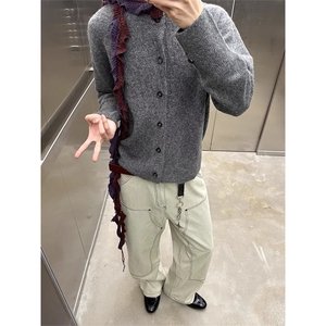 重磅秋冬男女北极绒开衫毛衣美式复古休闲慵懒风单排扣针织衫外套图片