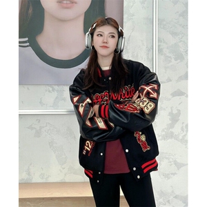 新印花拼皮棒球服欧美男女青少年街头时尚夹克外套513AJK1980图片