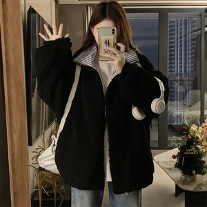 C943-P125 复古条纹两面穿外套冬季宽松保暖棉袄显瘦工装夹克棉服图片