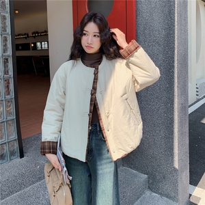 韩系小个子撞色拼接羽绒棉衣女2025冬季新款女装短款棉服棉袄外套图片