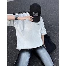 可48小时发货支持抖音得物来样二开重磅美式高街纯棉织带短袖T恤，男装T恤，电商A486-1
