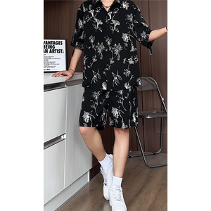 1短袖衬衫男+短裤潮流休闲套装男M-5XL大码TZ78720P50控98模特图图片