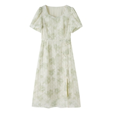 新中式给g风盘扣印花收腰连衣裙，女装连衣裙，采品优优