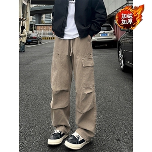 加绒加厚冬款男女工装裤大口袋褶皱宽松直筒长裤GK01P65