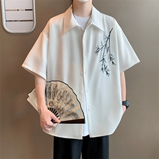XZ616夏季冰丝薄款刺绣古风新中式上衣短袖衬衫CS01P55控68，男装衬衫，星座512A（原616）