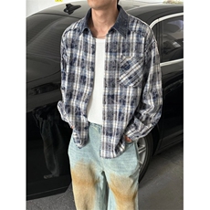 现货格子拼接灯芯绒领长袖衬衣男潮流时尚秋冬衬衫外套LC055-P45，男装衬衫，星座1008