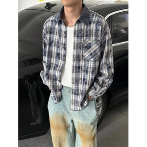 现货 格子拼接灯芯绒领长袖衬衣男潮流时尚秋冬衬衫外套LC055-P45图片