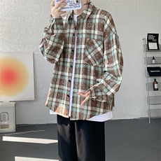 衬衫男秋季新款港风宽松大码格子扎染长袖衬衣CS507-P35，男装衬衫，星座214-3