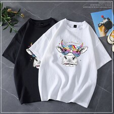 夏季新品 青少年大码港风个性印花情侣男女圆领短袖T恤T616P30图片