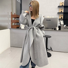 高端连帽系带羊驼绒羊毛大衣女2025秋冬长款女宽松慵懒双面呢外套，女装双面呢大衣，蒙绒特