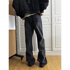 美式复古水洗牛仔裤男设计感宽松直筒情侣百搭炸街长裤LB2233-P48，男装牛仔裤，星座1008