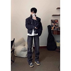 小众金属牛仔夹克设计感水洗做旧复古外套JKF10特P80，男装夹克，星座908-1