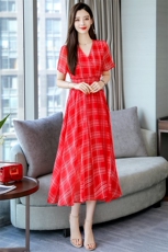 港风怀旧复古女神年代感显瘦红波点表演度假伴娘派对连衣裙夏演出，女装连衣裙，丽美静依
