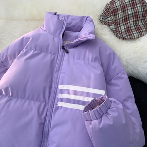 抖音品质冬季情侣百搭棉服潮流条纹印花外套MY23407特批70控118图片