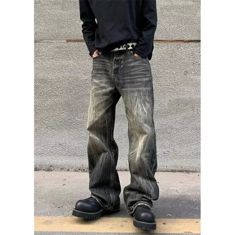 闪电裂纹水洗牛仔裤男扎染夏季新款直筒微喇长裤NK6082,男装牛仔裤,星座1116A（原606A-3）
