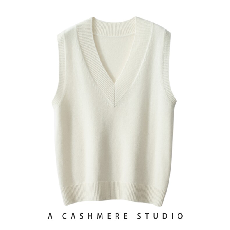2025夏秋新款羊绒衫女100纯羊绒V领加厚马甲宽松慵懒风厚毛衣打底，女装马甲，萨奥羊绒