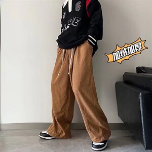 美式复古灯芯绒加绒裤子男ins潮牌秋冬A388P40图片