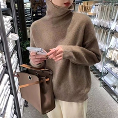 欧货羊绒衫女高领秋冬季套头宽松慵懒风加厚软糯打底衫针织毛衣，女装羊毛衫，胜酷羊绒