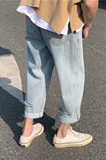 男女中性字母破洞牛仔裤潮流休闲裤子青少年九分直筒牛仔裤A2105，男装牛仔裤，星座302B