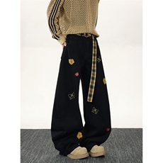 弯刀牛仔裤子女款宽松bf慵懒风阔腿裤拖地裤裤子NZ921-P48，男装牛仔裤，星座308B-2