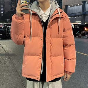新款棉衣男士春秋冬季宽松休闲百搭连帽假两件棉服保暖 M027图片