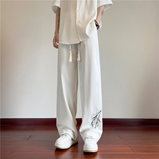 抖音品质新中式竹叶刺绣宽松百搭休闲裤B315-K24132-p45控58，男装休闲裤，电商B315
