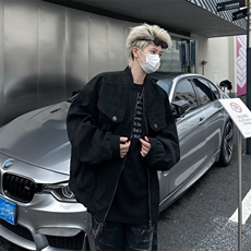 美式复古做旧织线设计工装夹克外套简约休闲街头情侣服HY682/P80，男装夹克，星座506
