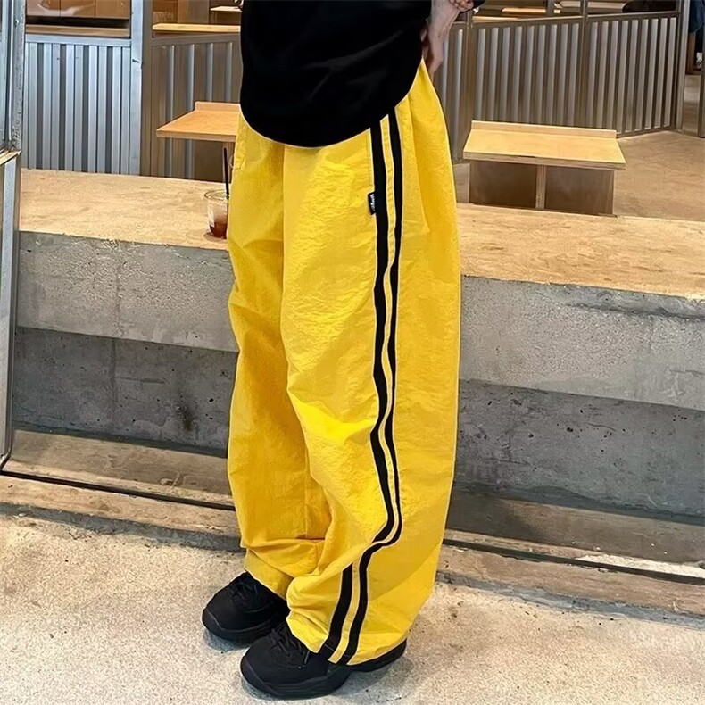 冰丝速干条纹裤子男秋季薄款多巴胺美式潮牌宽松直筒休闲运动长裤，女装休闲裤，星座506A