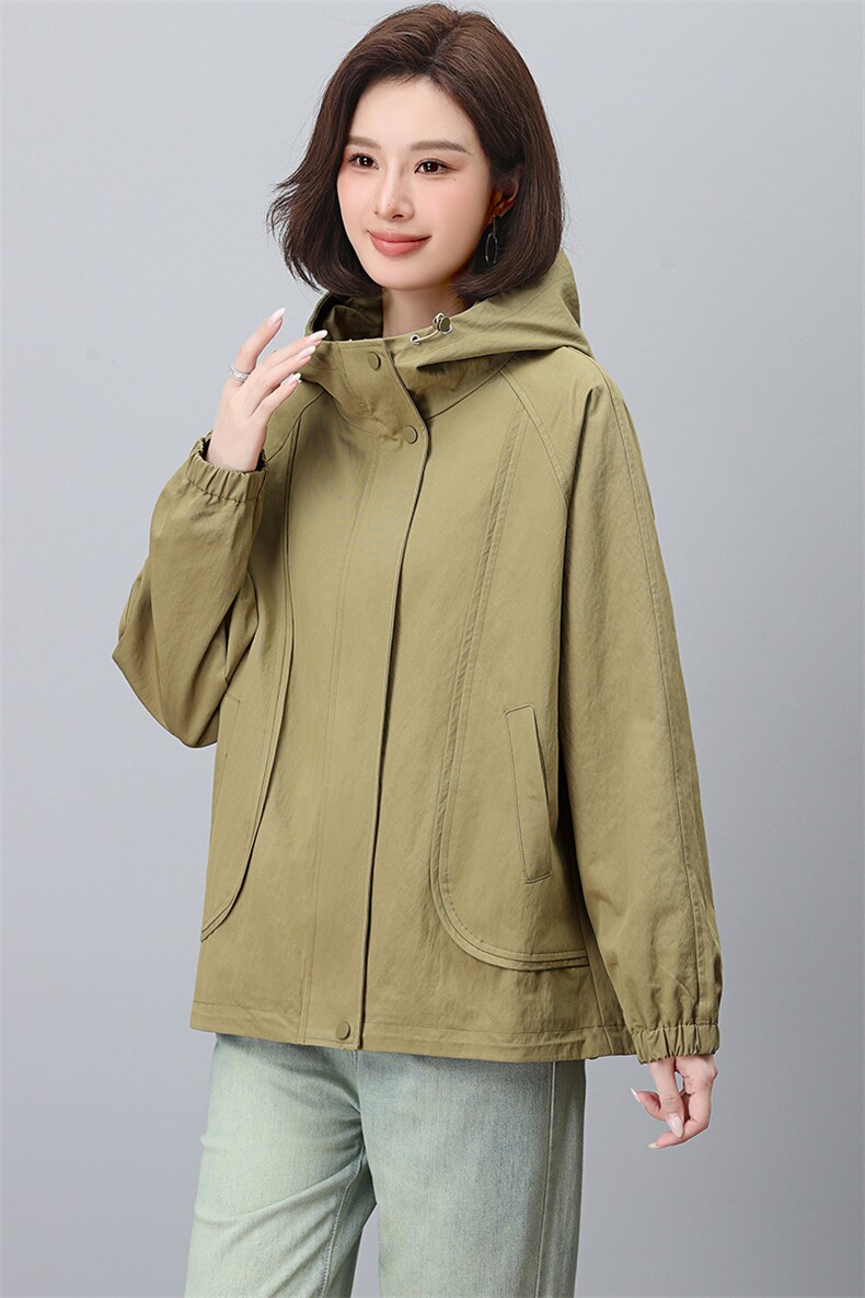 妈妈春秋季外套时尚休闲中年女上衣2025年新款派克服薄款短款风衣,女装风衣,江忆布依