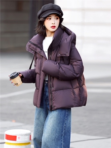 新标90白鸭绒短款羽绒服女2025年冬季新款立领连帽羽绒服图片