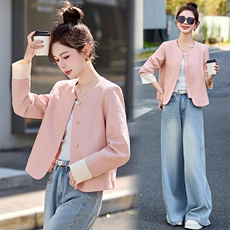 新中式国风粉色短外套女2025春新款小个子高级感独特漂亮百搭上衣，女装短外套，橙子家