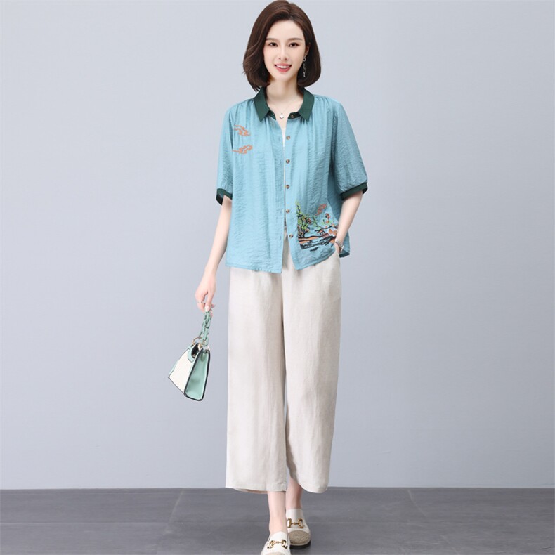 高端天丝棉麻洋气妈妈装夏款年轻套装2023新款夏季亚麻女装两件套,女装套装/套裙,璐依舞
