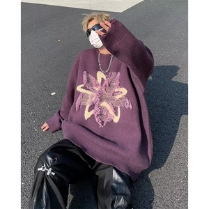 慵懒宽松美式复古设计感圆领套头针织毛衣上衣男女秋冬 MY256图片