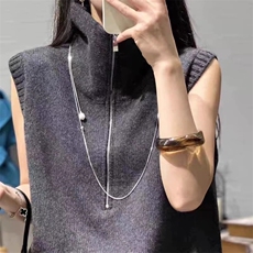 小禾同款羊毛马甲秋冬新半拉链双层领设计坎肩背心翻领女无袖毛衣，女装马甲，朝辰羊绒