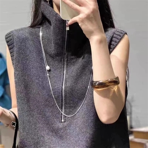 小禾同款羊毛马甲秋冬新半拉链双层领设计坎肩背心翻领女无袖毛衣图片