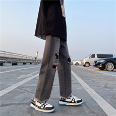 毛边牛仔裤男女中性小脚裤九分D325YD01P45，男装牛仔裤，电商D325