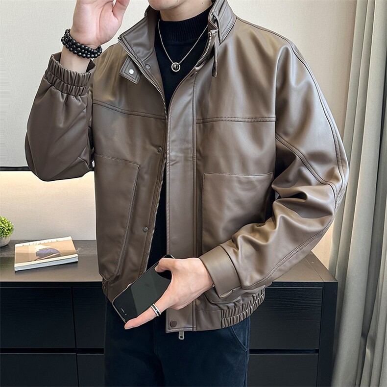 2023款免洗皮衣夹克店主风男潮流帅气复古高级感春秋PY2321-P155,男装夹克,电商A413