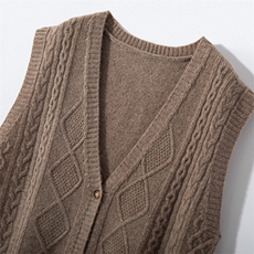 时尚女装V领扭花针织马甲优雅百搭无袖毛衣外套，女装马甲，宏杨羊绒