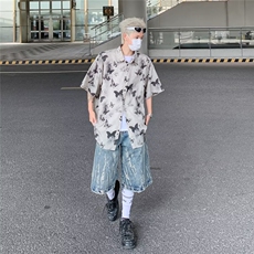腰果花衬衫男短袖夏季潮牌痞帅高级感翻领衬衣设计感情侣装五分袖，男装衬衫，星座1013