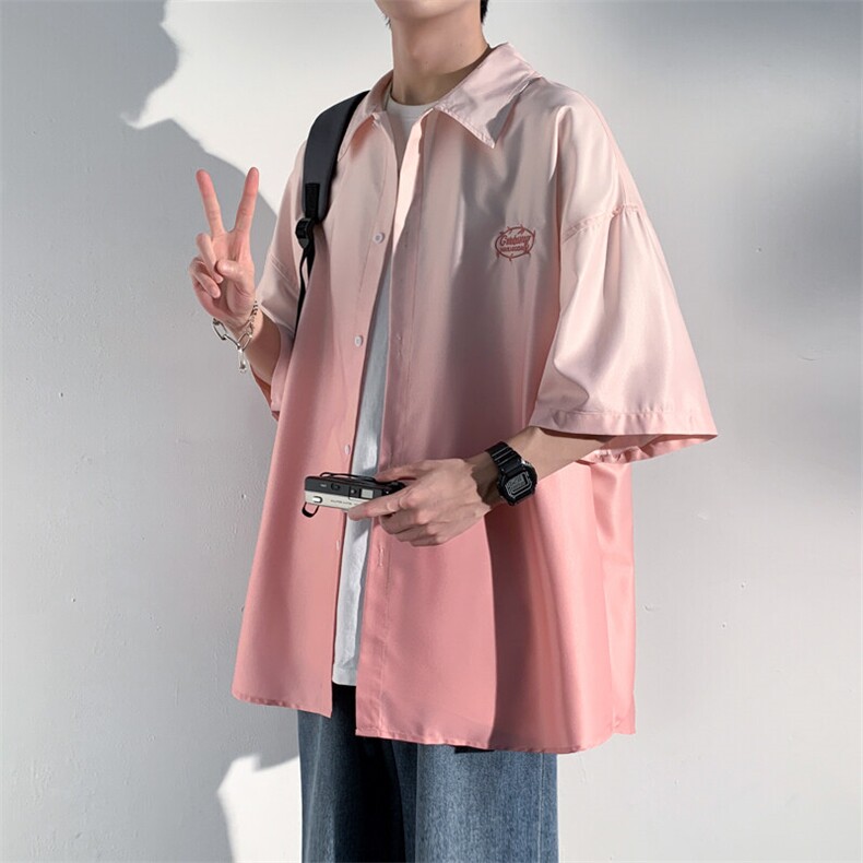 宽松大码渐变色冰丝衬衫短袖男女中性风XZ301AC9911P45控58,男装衬衫,星座301A