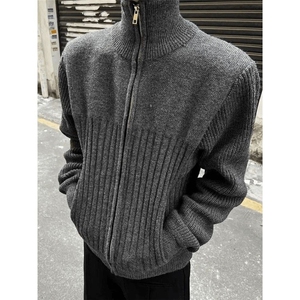 高领拉链开衫毛衣男款秋季高级感慵懒风针织衫美式立领外套MY42