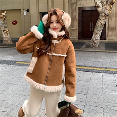 高级感甜美鹿皮绒羊羔毛加厚外套2B138-811-P220K330，女装短外套，2B138