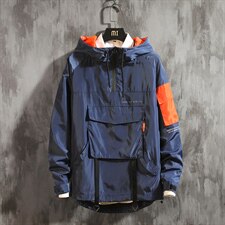 2020水泥墙秋季大码新日系男连帽运动套头宽松夹克外套J938-P65，男装夹克，电商A001