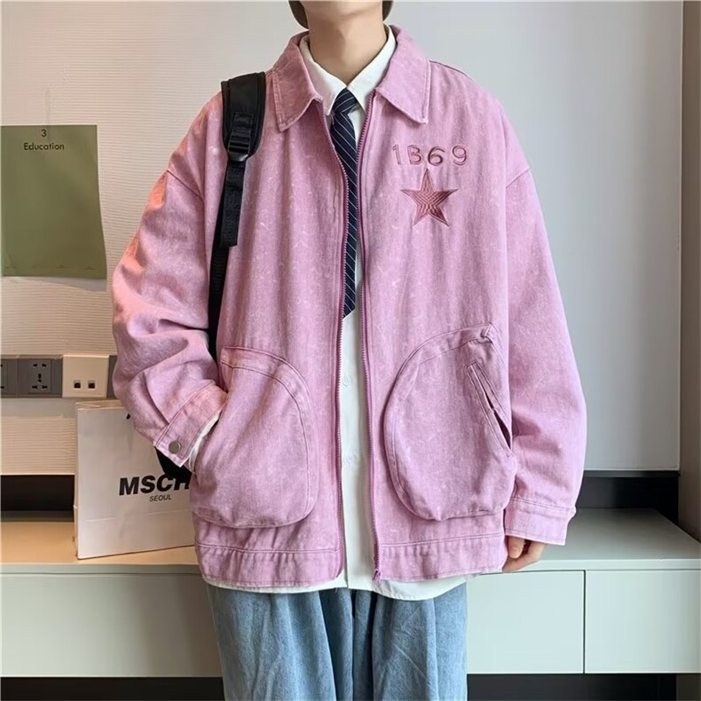 春秋季美式复古牛仔外套男宽松水洗做旧痞帅气工装夹克男，男装工装外套，星座1210-1
