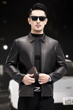 WL2103秋冬新款男士翻领皮夹克皮衣男山羊皮外套商务男装P780，男装皮衣，电商B360