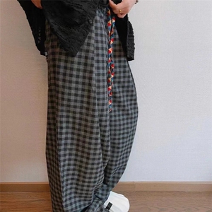 美式复古cleanfit复古彩色飘带格子休闲裤男夏季薄款bf慵懒阔腿裤图片