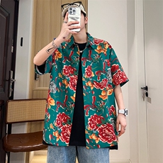 D1男女中性风东北大花短袖衬衫衬衣外套民族风汉服团队服，男装衬衫，星座115A(原星座507）