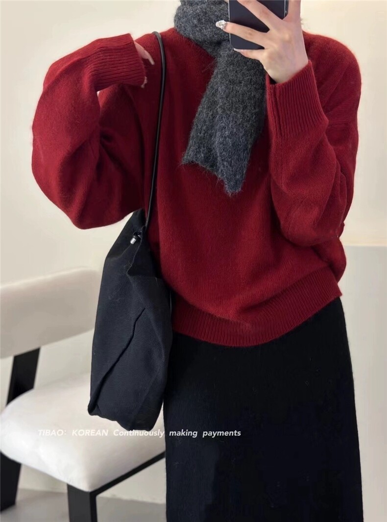 春秋韩版羊毛衫女套头圆领短款宽松百搭打底衫毛衣，女装羊毛衫，恩泰羊绒