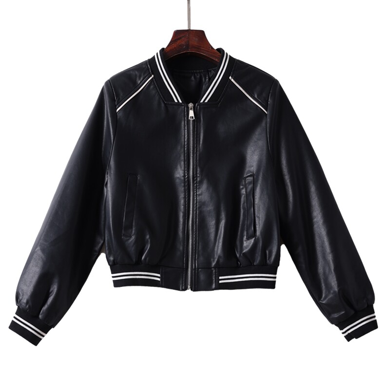 欧货皮衣外套女机车服短款上衣2023秋季新款pu皮棒球服夹克潮ins,女装皮衣,江南女神